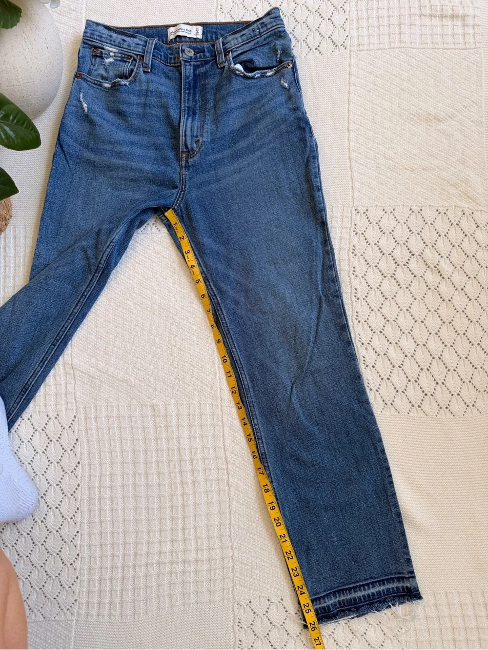Abercrombie & Fitch Medium Blue Ultra High-Rise Ankle Straight Jeans